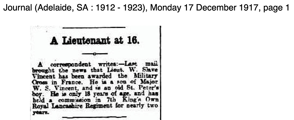 Adelaide Newspaper broke the news of William being awarded Military Cross